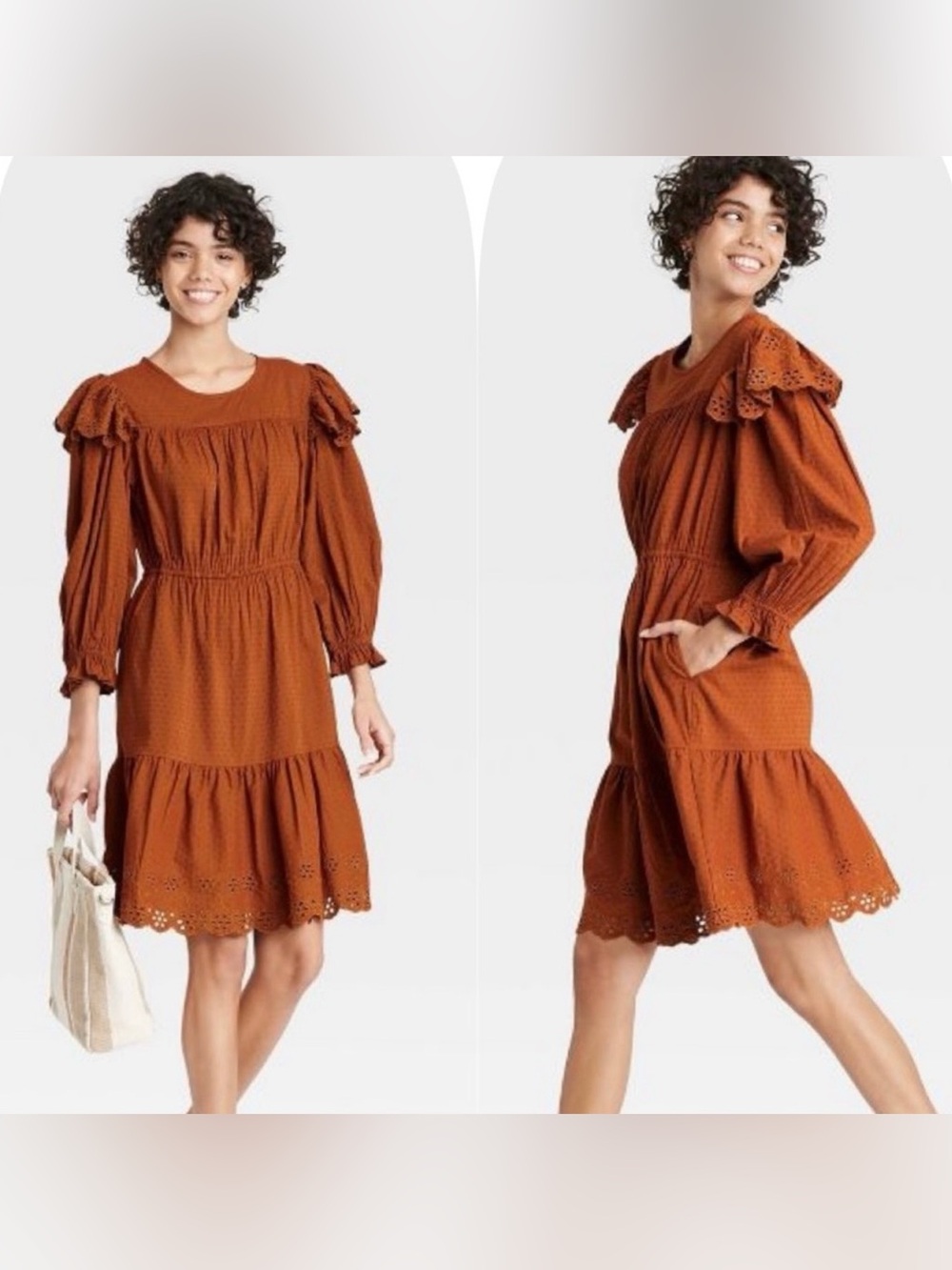 Universal Thread Cognac Eyelet Ruffle Midi Dress XXL